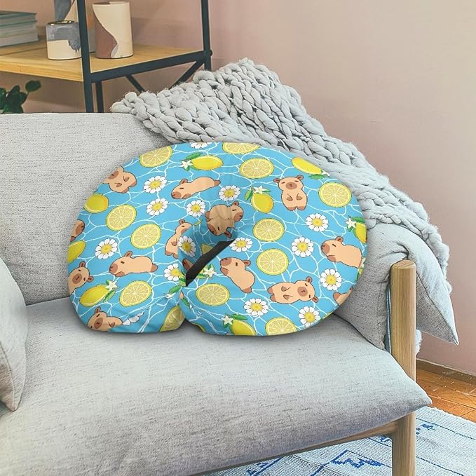Daisy Lemon and Capybara Breastfeeding Pillow Slipcover for Baby Newborn U-Shaped Breastfeeding Pillowcase Cushion Cover Stain Resistant and Scratch Resistant