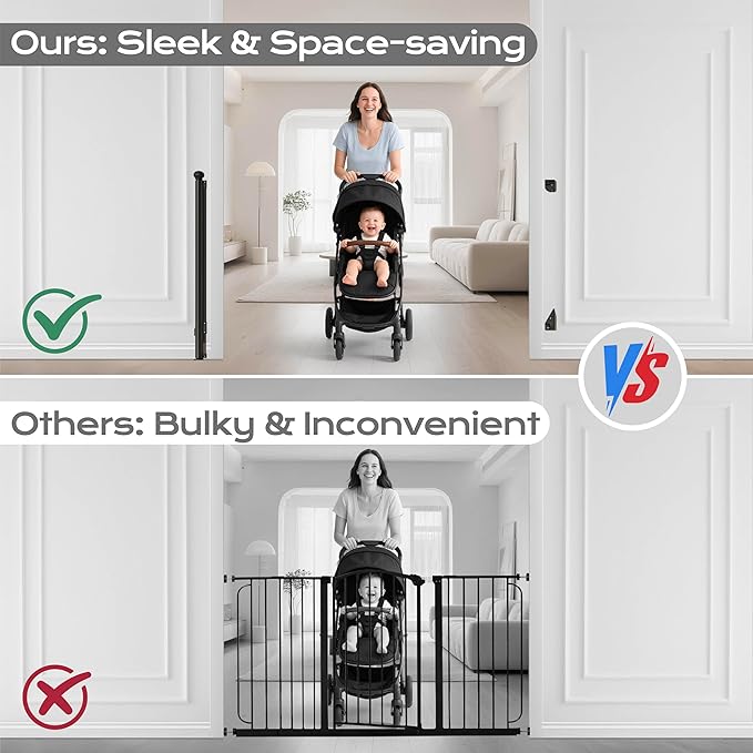 Retractable Baby Gate 38" Tall, 71" Wide Mesh Baby Gate for Doorways, Mesh Dog Gate Retractable with Auto-Tighten System, One-Hand Operation Indoor Pet Gate, Black