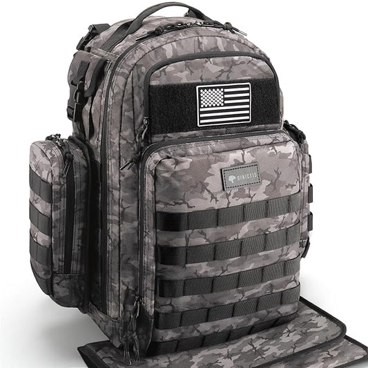 Dinictis Dad Diaper Bag, Mens Diaper Bag Backpack with Diaper Changing Mat, Military Diaper Backpack with Molle Webbing, Waterproof Pouch, Baby Wipes pocket, Insulated Bottle Pockets- Black Camo