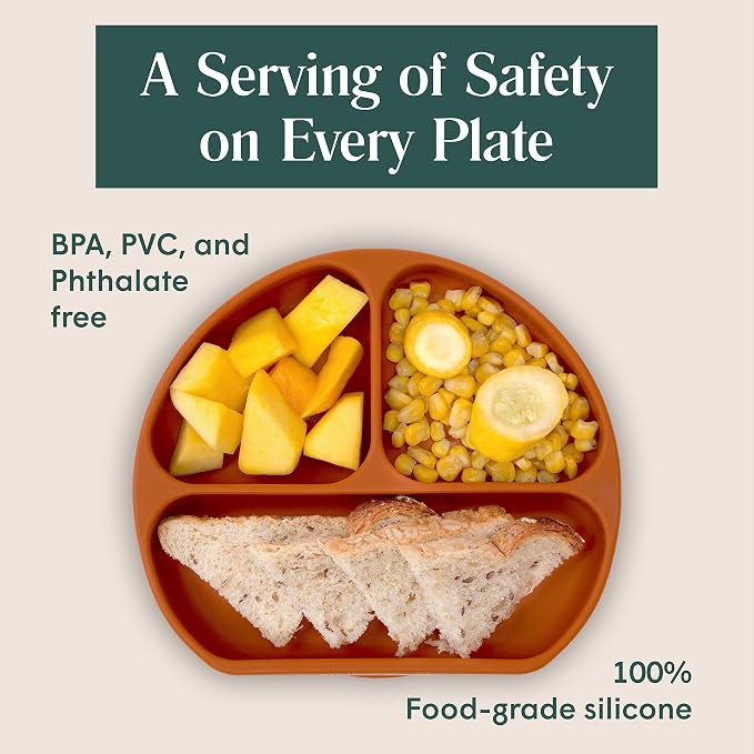 Simka Rose Baby Suction Plates for Baby & Toddler Plates Silicone Plate Baby Baby Dishes- BPA Free Silicone Divided Design Microwave & Dishwasher Safe - Baby Led Weaning Supplies Utensils (Pack of 1)