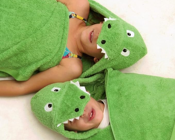Hooded Baby Towel for Kids 2-8 | Large 100% Cotton Baby Towel for Boys or Girls | Unisex Cute Alligator Bath Towels for Babies and Toddlers in Green