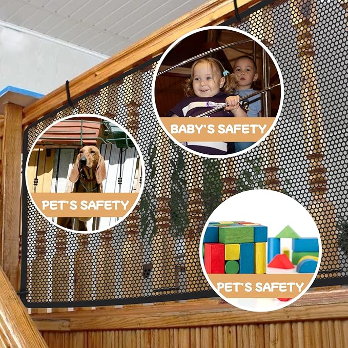 Banister Guard for Baby, Balcony Netting for Pets, 10ft x 3ft, Baby Safety Stairs Rail Net Provides Your Baby with a Environment, Baby Stair Net Fit for Child, Small Pet, Toy - Black