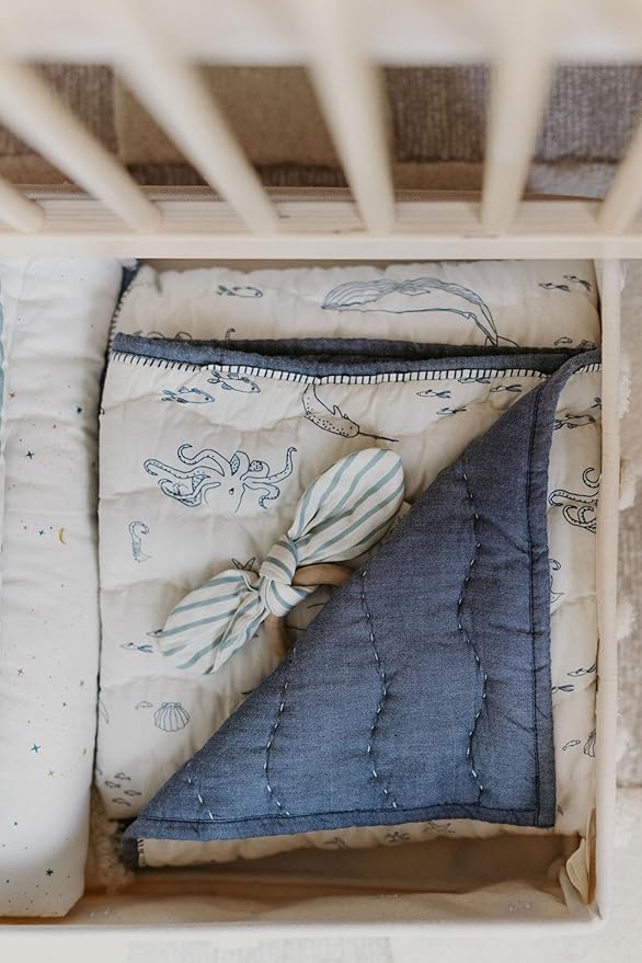 PEHR Chambray Blanket | Heirloom-Quality Reversible Baby Blanket | 100% Cotton Exterior with Soft Polyfill | Hand-Finished Details | 36" x 36" / 91.5 x 91.5 cm | Celestial