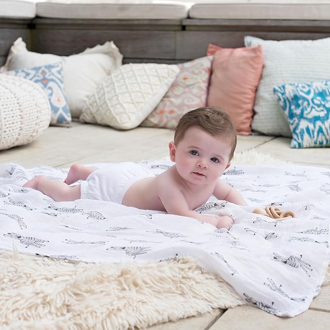 aden + anais Essentials Muslin Swaddle Blankets for Baby Girls and Boys, Newborn Receiving Blanket for Swaddling, 100% Cotton Baby Swaddle Wrap, 4 Pack, Safari Babes