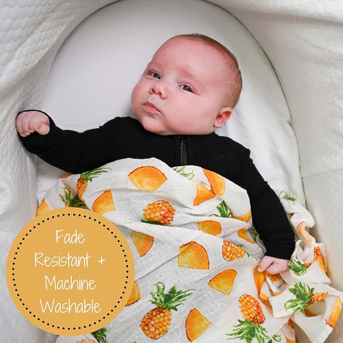 LollyBanks Muslin Swaddle Blankets, Large 47 x 47 Inches Baby Blanket for Boys and Girls, 100% Cotton Newborn Blanket, Breathable and Lightweight Baby Receiving Blankets, Registry (Tropical 2 Pack)