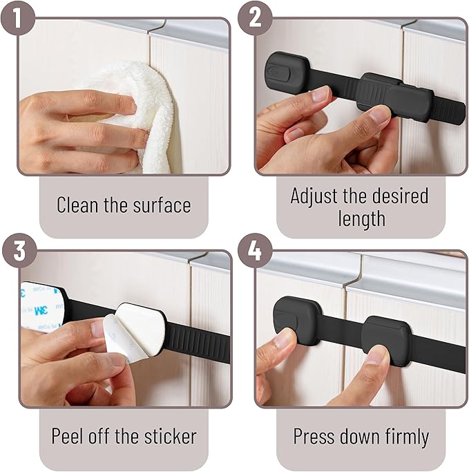 Bates- Child Safety Strap Locks, 6 Pack, Black Baby Cabinet Locks, Toilet Locks Baby Proof, Child Proof Drawer Locks, Cabinet Baby Locks for Cabinets, Child Proof Cabinet Locks, Drawer Child Locks