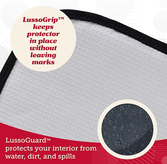 Lusso Gear Car Seat Protector for Baby Car Seat - Thick Padding - Seat Protector Under Baby Car Seat with 2 Mesh Storage Pockets - Black Waterproof Baby Car Seat Protector - Non-Slip Padded Backing