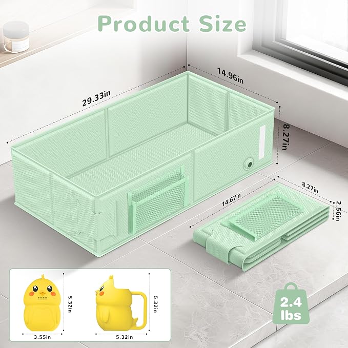 Collapsible Baby Bathtub, Foldable Toddler Bath Tub with Chick Pattern Bath Rinse Cup, No Assembly Portable Travel Bathtub for 6M-5Y, Ideal for Shower, Travel Essentials & Baby Registry Gift