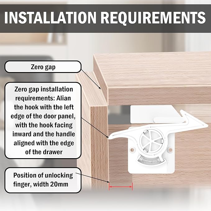 6 Pack Child Safety Drawer Locks - THAULANG Zero Gap Invisible Drawer Latches with Strong Adhesive，Easy Installation