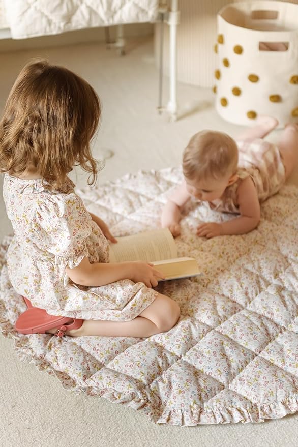 Pehr Baby Play Mat, Floret | Ultra-Soft Quilted 100% Cotton Exterior with Plush Polyester Fiberfill | for Tummy & Playtime | 40??Diameter