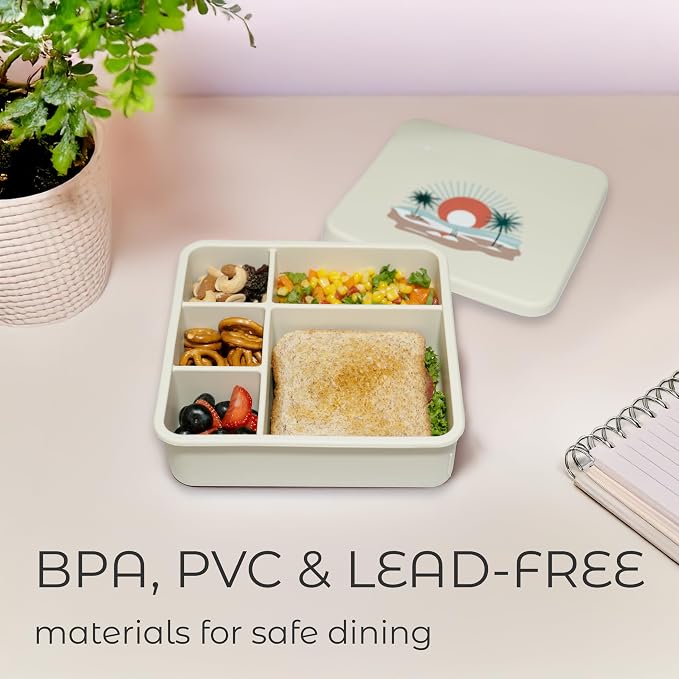 ASOMIC® Large Silicone Bento Box, 5 Compartments, Leakproof Lunch Container, BPA-Free, Microwave & Dishwasher Safe, For Work, School & Travel (Ivory)