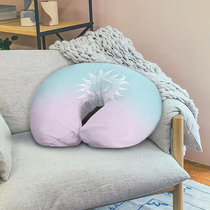 Feeding Pillow Slipcover Decorated with Gradient Blue and Purple, Ultra Soft and Cozy Nursing Pillow Cover for Baby Newborn, Snug Fits for Bopy Pillow, Artistic Sun Pattern (Cover Only)