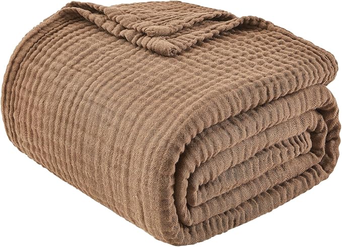 EMME Cotton Muslin Twin Blanket Breathable Gauze Blanket Soft Lightweight Blankets Adults Gifts for Women (Brown, 60"x80")