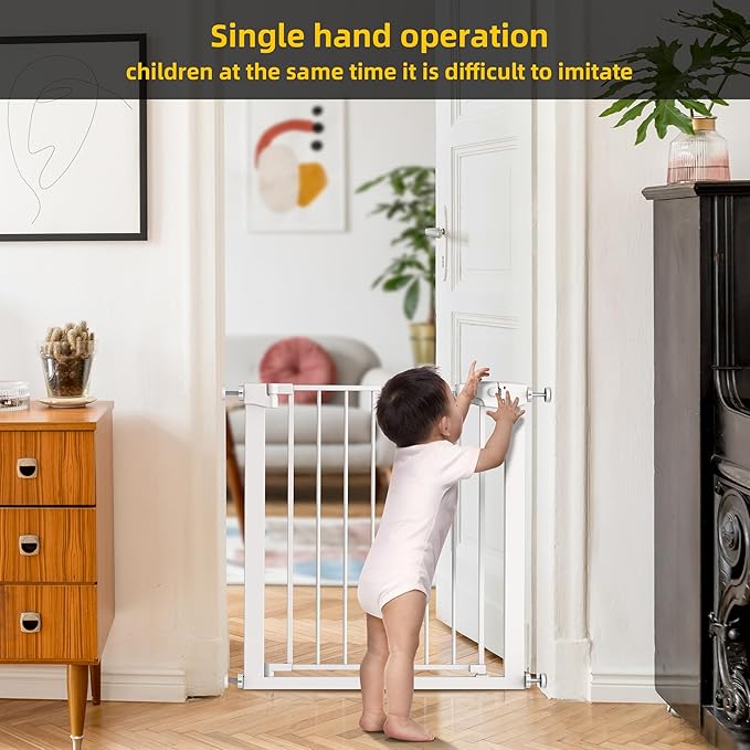 Easy Step Walk-Thru Baby Gate ??Adjustable Safety Gate for Babies & Pets, Pressure Mount Kit, Includes Wall Cups ??29.7-32W x 30.5H, Auto-Close White