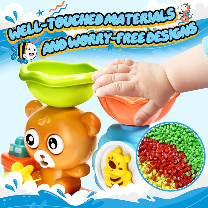 Baby Bath Toys for Kids Ages 1-3 Toddler Bath Toy Bear Bathtub Toys for Babies 12 Months Boys Girls Infant Water Tub Toys 1 2 3 Year Olds Preschool Learning Gift