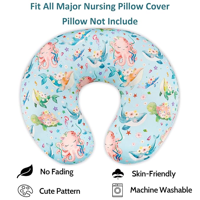 DILIMI Nursing Pillow Cover Stretchy Removable Cover for Breastfeeding Pillows, Ultra Soft Comfortable Slipcover for Baby Girl and Boy, Ocean World