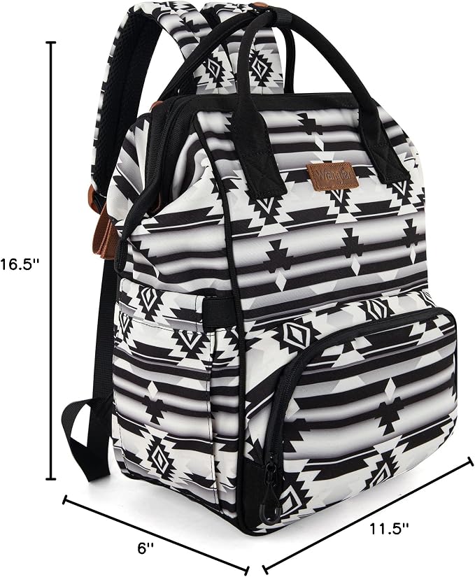 Wrangler Aztec Backpack Organized Daypack Travel Baby Bag with Stroller Strap and Side Bottle Pockets WG2204-9110BK