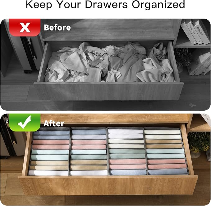 Qozary 4 Pack Drawer Organizers, 10 Grids Foldable Dresser Organizers for Clothing, Folded Clothes, T-shirt, Tank Tops, Camisoles, Underwear, Leggings, Baby Clothes