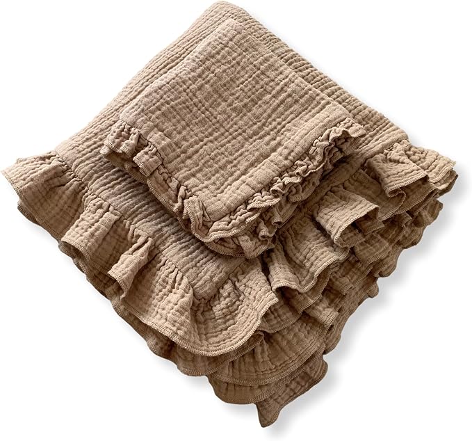 Leyl&Ari Toddler Blanket and Lovey Set | 100% Organic Cotton | Ruffled Blanket (Desert Sand)