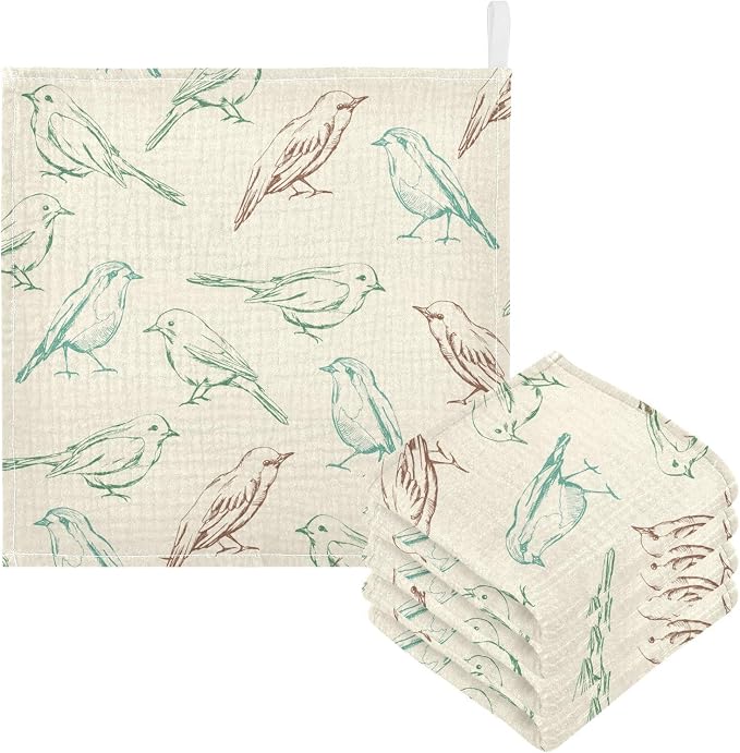 vvfelixl Baby Muslin Washcloths Color Birds Baby Burp Cloths Cotton Baby Face Towel for Newborn Infants Boys Girls Soft and Absorbent 11.8 X 11.8 in, 3 Pack