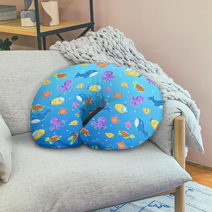 Underwater Animals Nursing Pillow Cover for Infant, Lightweight Neutral Breastfeeding Pillow Slipcover, Easy to Clean Removable Pillow Cover for Infant Snug