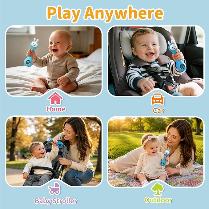 alilo Baby Musical Rattle 0-6-12 Months, Interactive Baby Toys with 7 Music Modes, 15 Nursery Rhymes, 15 Soothing Melodies & White Noise, Sensory Development Toy, Baby Gifts for Boys & Girls