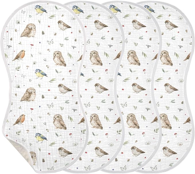 vvfelixl Burp Cloths Owl Sparrow Robin Birds for Baby Boy Girls Baby Washcloths Burp Rags 1 Pack White