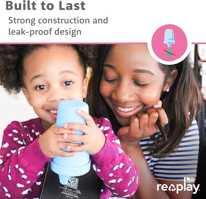 Re-Play Spill-Proof Sippy Cups for Toddlers - Kids Reusable 10 Oz Set of 3, Dishwasher & Microwave Safe, Made in USA, Mermaid