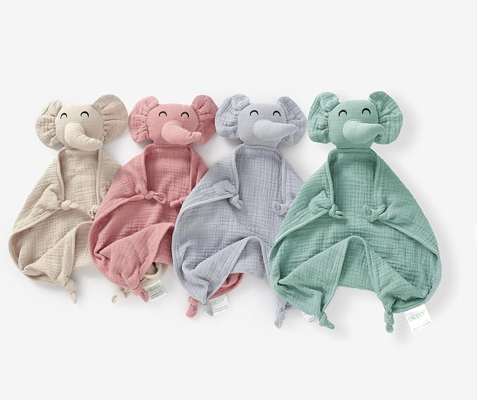 Organic Elephant Lovey for Babies - Muslin Security Blanket, Soft Snuggle Animal for Newborn - Gift for Boys and Girls (Green)