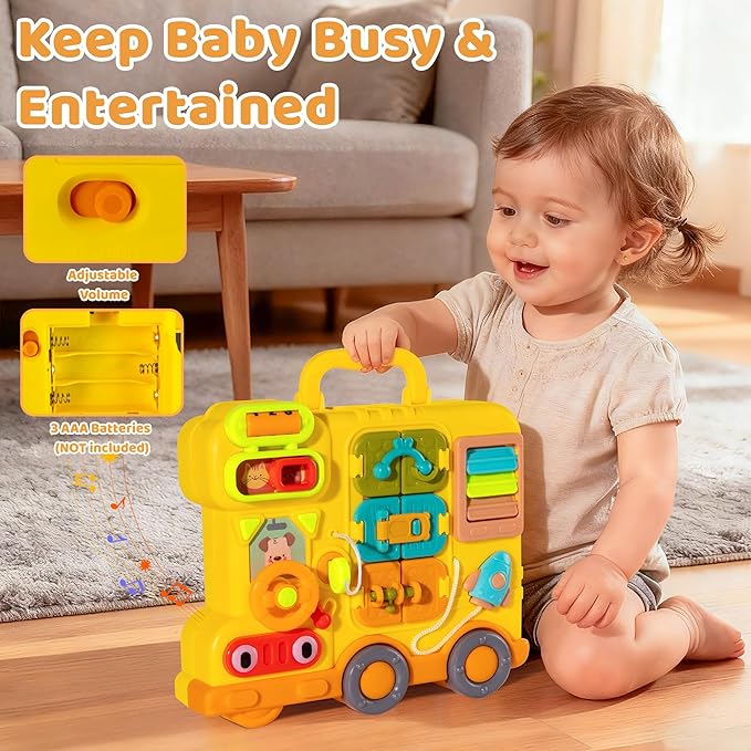 Montessori Busy Board for 1-2 Year Old Girl Gift, Musical Montessori Toys for 1 Year Old, Early Educational Toy for Toddler 1-3, Christmas, Birthday Gift for 1+ Year Old Baby Girl
