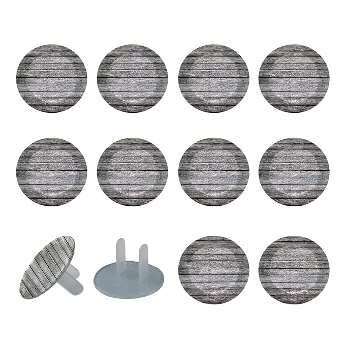 Grey Wooden (2) Outlet Covers Baby Proofing Child Proof Plug Covers for Electrical Outlets Easy Install Outlet Plug Covers