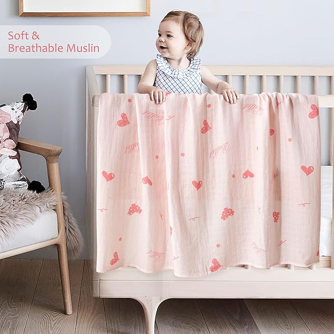 Muslin Swaddle Blankets for Newborn, Large 47"x47" Soft Breathable Bamboo Cotton Baby Blanket, Lightweight Receiving Blanket for Boys and Girls, Soft Ballet