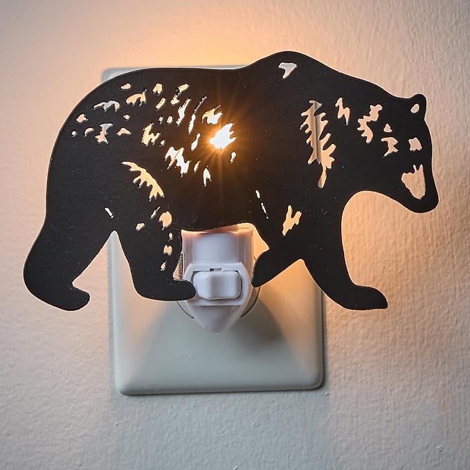 Park Designs Black Bear Night Light, Rustic Nature Inspired Accent Lighting for Dark Rooms, Decorative Addition to Cabin and Lodge Style Rooms