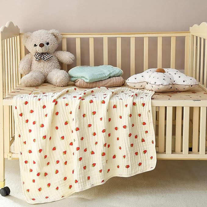 Ultra Soft 6-Layer Muslin 100% Cotton Baby Blanket 41"x41" Breathable Lightweight Strawberry Swaddle Blankets for Baby Toddlers Birthday Gifts All Seasons