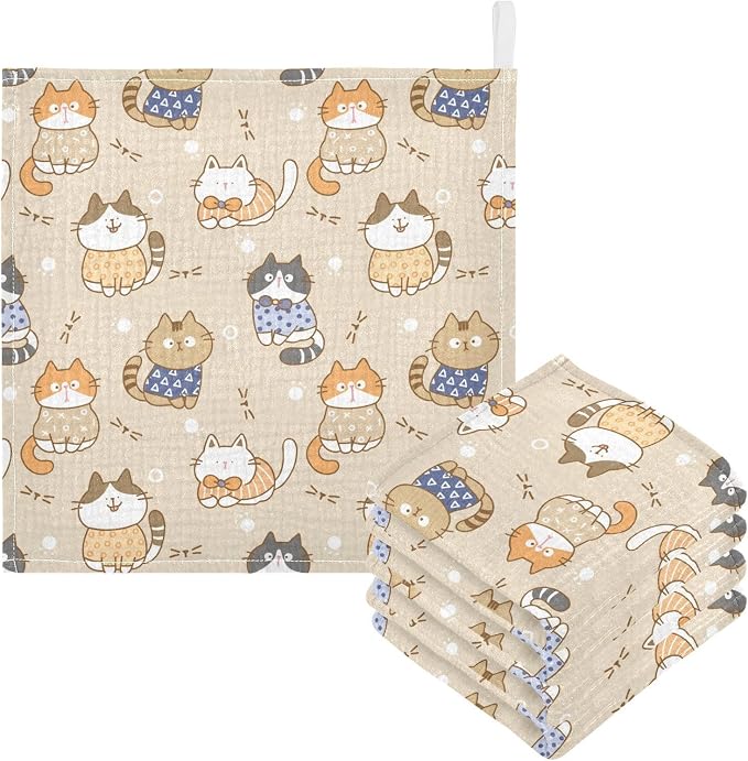 vvfelixl Baby Muslin Washcloths Cute Cats Baby Burp Cloths Cotton Baby Face Towel for Newborn Infants Boy Girl Soft and Absorbent 11.8 X 11.8 in, 3 Pack