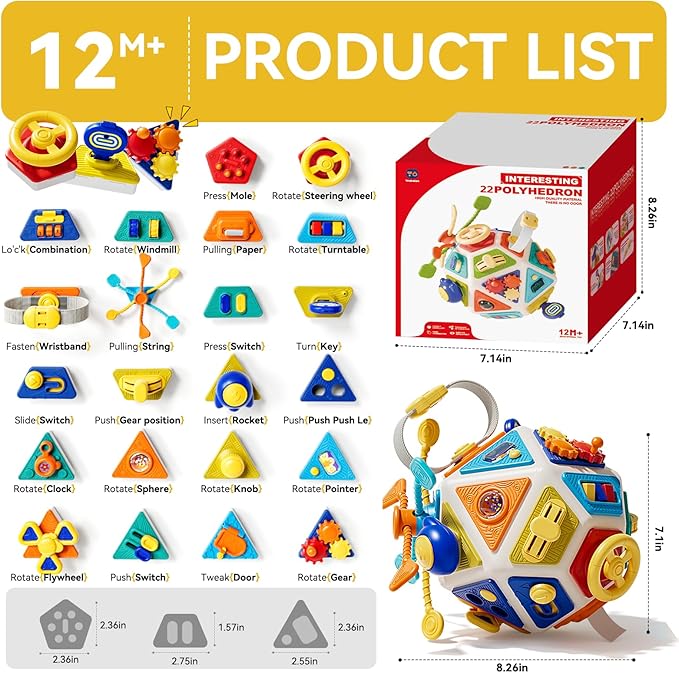 22‑in‑1Toddler Busy Board Activity Cube Toys, Montessori Sensory Toy & Travel Leaning for Toddlers, Early Education Active Toy and Fine Motor Skills Development Toy for 1 2 3 Years Old Boys & Girls