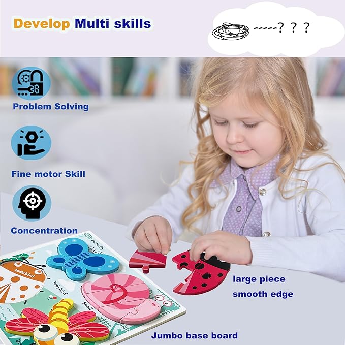 Wooden Chunky Jigsaw Puzzles for 18-24 Months Baby Toddlers Girls Boys Jumbo Base Puzzle Ages1-3 Popular Gifts for Toddler 1+ Year Old