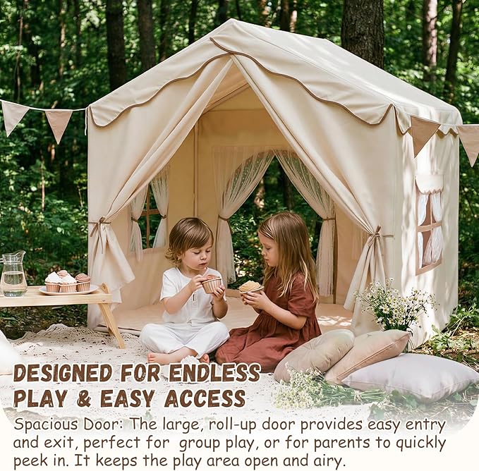 Kids Play Tent with Double Door Children's Playhouse Tents - Portable Fantasy Adventure Castle for Boys and Girls, Kids Tent with Mat, House Toys for Boys Girl Birthday, Christmas House Gift