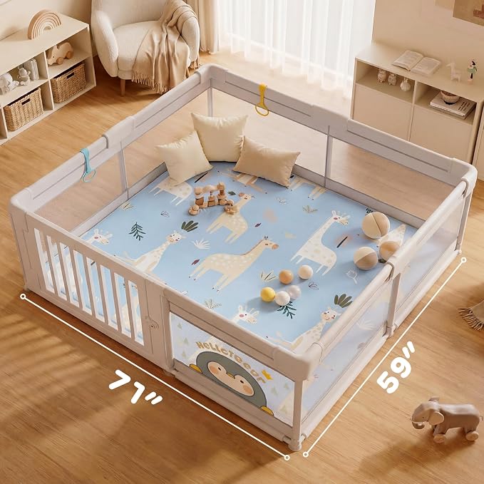 1.5" Thick Premium Baby Floor Play Mat, 71x59 Over-Sized Padded Memory Foam Mat, Tummy Time Crawling Playmat for Nursery Kids Playroom, Giraffe
