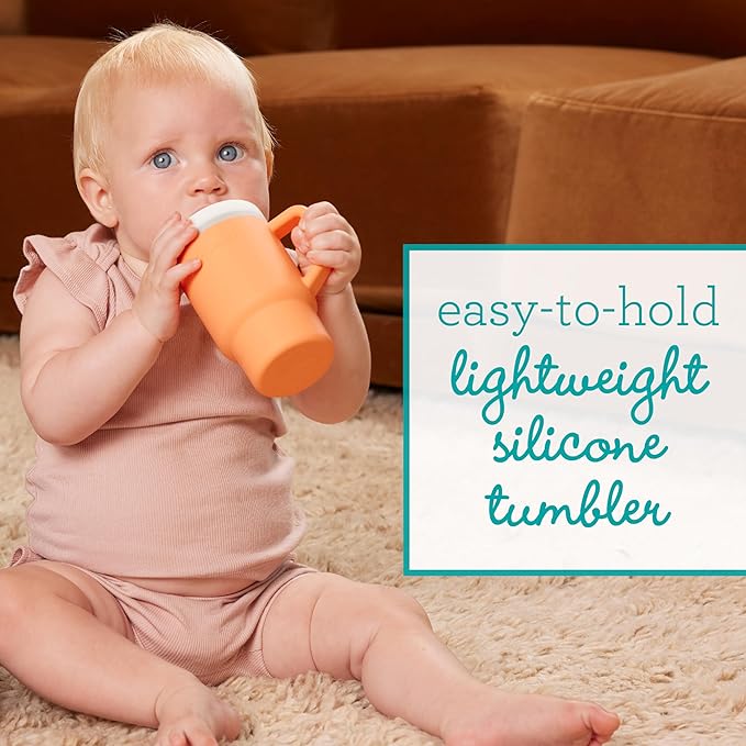 Infantino My 1st Tumbler, 9 Oz. Silicone Sippy Cup with Straw & Handle, Spill-Resistant Baby Cup for On-the-Go, BPA-Free Transition Bottle, Creamsicle