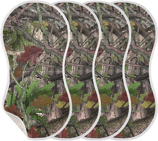 Muslin Burp Cloths for Baby Boys and Girls - 4-Pack Ultra Absorbent Forest Camo Muslin Washcloths, Newborn Towel, Milk Spit Up Rags, Burp Cloth Bib for Unisex, 22 x 11 Inch