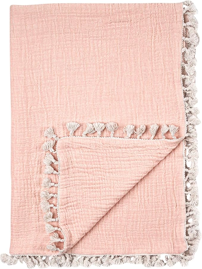 Crane Baby Muslin Swaddle Blanket, Soft Cotton Lightweight Nursery and Stroller Blanket for Baby Boys & Girls, Desert Rose, 30" x 40"
