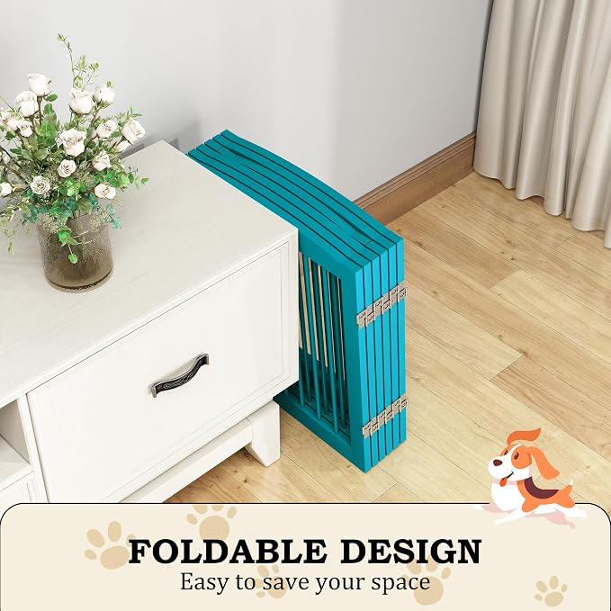 PUPETPO Freestanding Pet Gates with Walk Through Door, Dog Indoor Fence, Dog Gate for The House, Doorway, Stairs, Extra Wide Pet Gate, Support Feet Included, 120 Inch Wide, 6 Panels 24" Tall, Blue