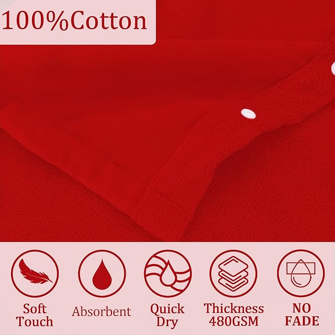 VOOVA & MOVAS Baby Hooded Towel with Bear Ear, 0-24Months | 100% Cotton, Ultra-Soft & Absorbent | Gentle for Sensitive Skin, Bath, Pool & Beach Towel | Newborn (Red)