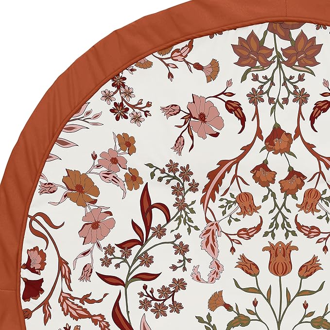 Sweet Jojo Designs Ivory and Orange Boho Vintage Floral Girl Baby Play Mat Tummy Time Activity Infant Playmat Playpen Tent Teepee Floor Bohemian Rust Leaves Botanical Flower Farmhouse Green Fringe