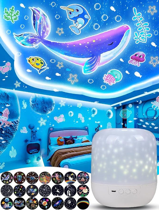 21 Sets of Films, Projector Night Light for Kids, Light Projector for Kids Room, Ceiling, Star Galaxy Projector with 360° Rotation Dimmable for Baby Girls, Birthday, Christmas, Nursery, Room Decor