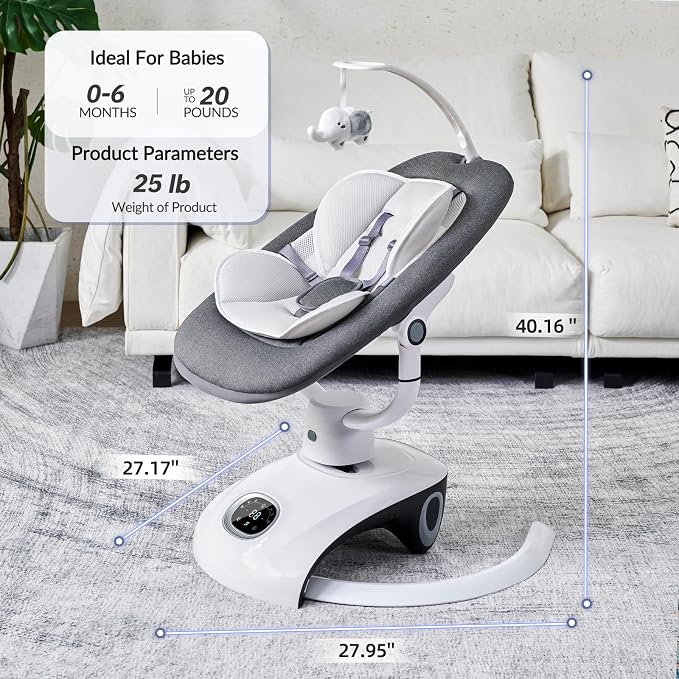 VaVaSoo Baby Swing for Infants Mamroo Electric Automatic Multi Motion Newborn for Girl & Boy with Remote Control, 5 Speed, 13 Melodies, Light Gray (Gary)