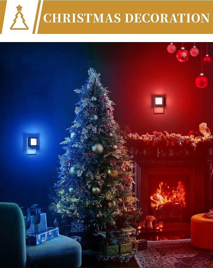 DORESshop Blue Night Light [2 Pack], Night Lights Plug Into Wall, Night Light Dusk to Dawn Sensor, LED NightLight Adjustable Brightness, Bedroom, Bathroom, Hallway, Stairs, Christmas, Party