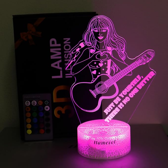 Girls Gift Night Light, Singer Meme Girl Birthday Gift Guitar, 3D Lamp Gifts Toys for Girls with Taylor Quotes Merch Remote RGB Color Changing, Gifts for Fans, Music Lover, Christmas Birthday Women