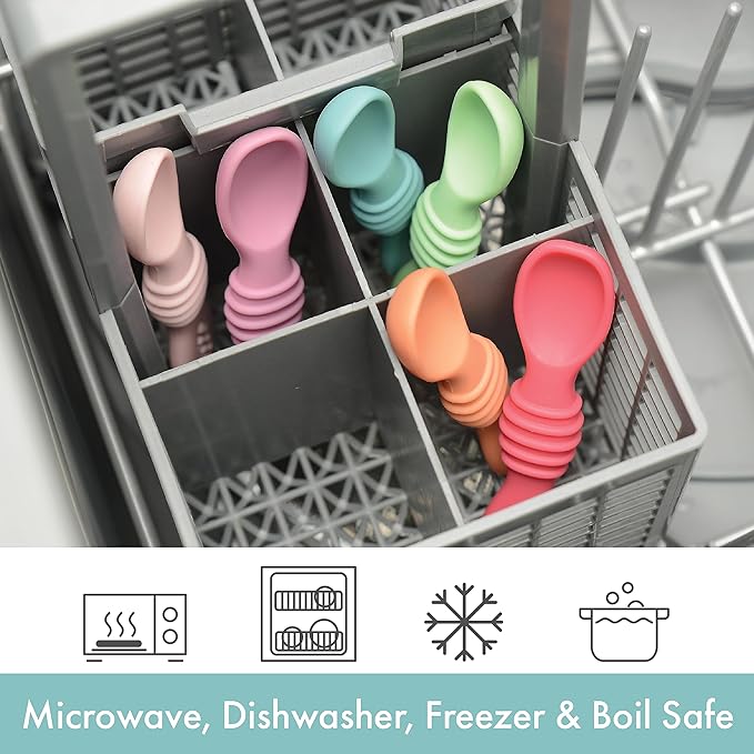 PrimaStella Silicone Chew Spoon Set for Babies and Toddlers | Safety Tested | BPA Free | Baby Spoon 6 Pack